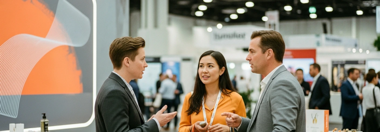 Exhibitor and Attendee Speaking at Tradeshow